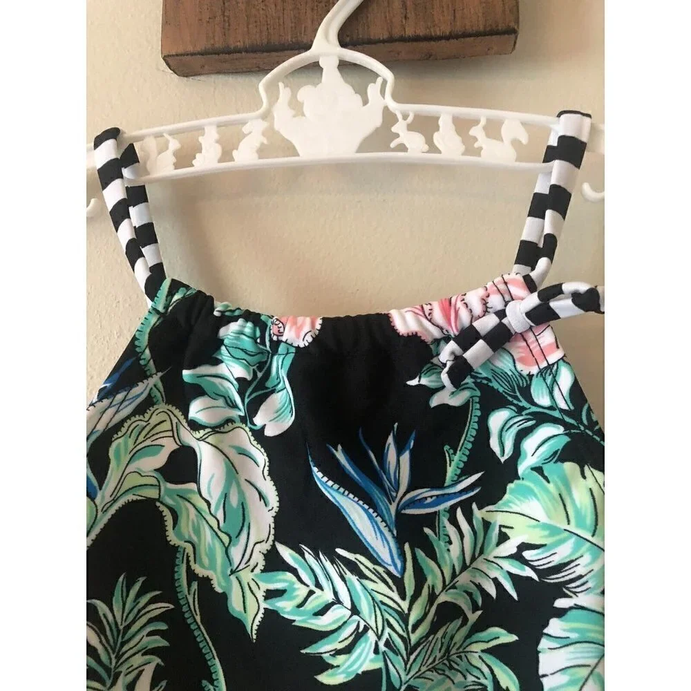 NWT Tommy Bahama Kids Toddler Girls 2T Tankini Swimsuit Top Black Floral